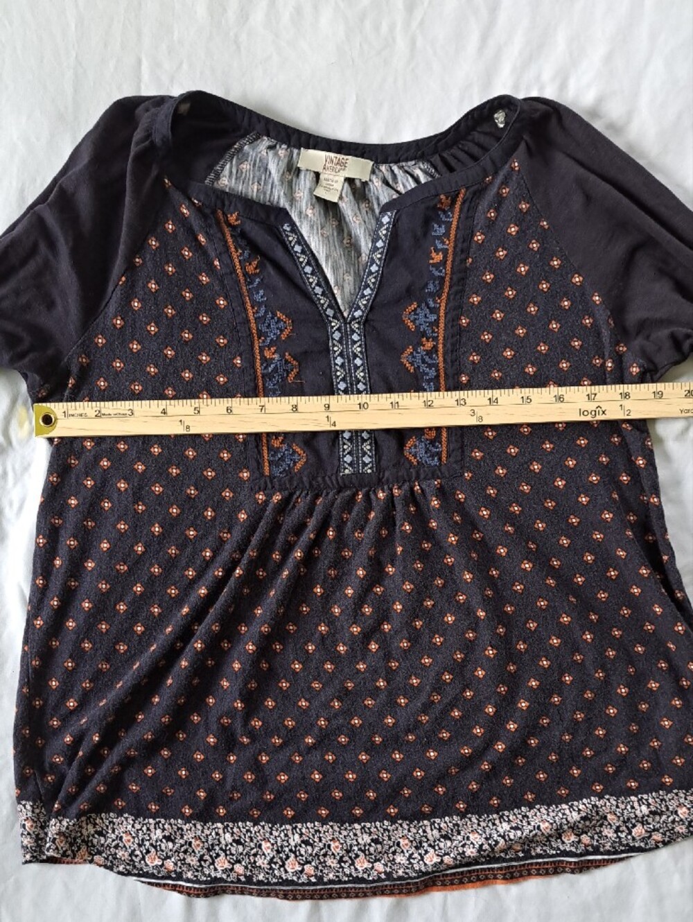 ​Vintage America Blues Boho Floral Embroidered Peasant Long Sleeve Shirt Size L - Picture 6 of 12